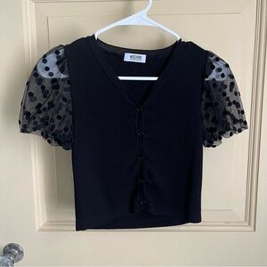 moschino cheap and chic cropped sweater black puff sheer short sleeve black